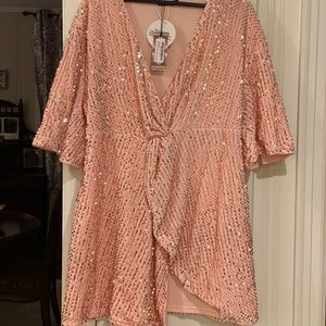 Plus Sequin Twist Front Dress (Blush)